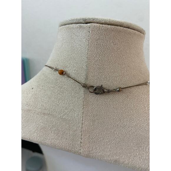 Vintage Wire Necklace with Orange Bead Focal - Y2K Retro - Picture 2 of 3